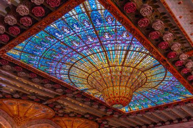 BARCELONA, İspanya, 30 Haziran 2019: Barcelona, İspanya 'daki Palau de la Musica' nın İçi