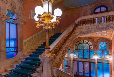 BARCELONA, İspanya, 30 Haziran 2019: Barcelona, İspanya 'daki Palau de la Musica' nın İçi