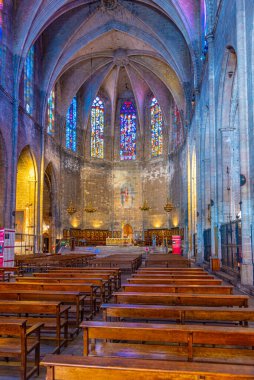 BARCELONA, SPAIN, 29 Haziran 2019: İspanya 'nın Barcelona kentindeki Santa Maria Basilikası