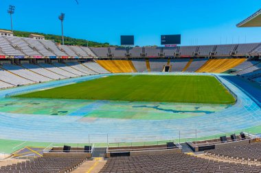 BARCELONA, İspanya, 28 Haziran 2019: Barcelona, İspanya Olimpiyat Stadyumu 'nun içi