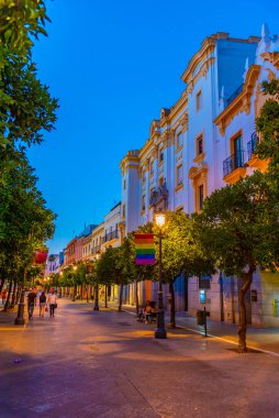 JEREZ DE LA FRONTERA, İSPA, 26 Haziran 2019: İspanya 'da gece boyunca Jerez de la Frontera' da insanlar sokakta geziniyor