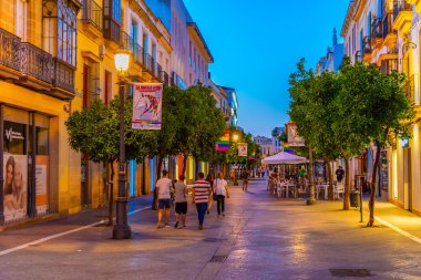 JEREZ DE LA FRONTERA, İSPA, 26 Haziran 2019: İspanya 'da gece boyunca Jerez de la Frontera' da insanlar sokakta geziniyor