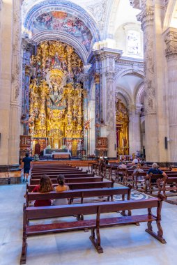 SEVILLA, İspanya, 25 HAZİRAN 2019: Sevilla, İspanya 'daki El Divino Salvador Kilisesi