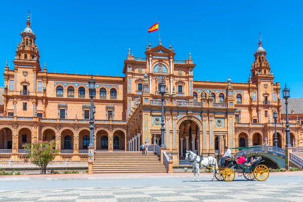 Sevilla Španělsko Června 2019 Turisté Kočáře Náměstí Plaza Espana Seville — Stock fotografie