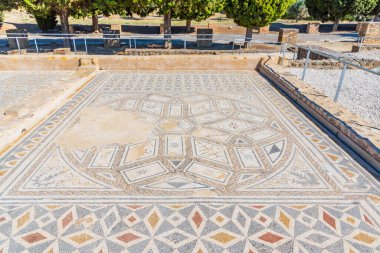 ITALICA, İspanya, 25 Haziran 2019: İtalya, İspanya 'daki Roma harabelerinde gökevi mozaikleri