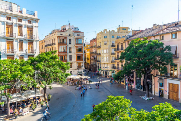 VALENCIA, SPAIN, JUNE 17, 2019: Aerial view of Placa dels Furs in Valencia, Spain