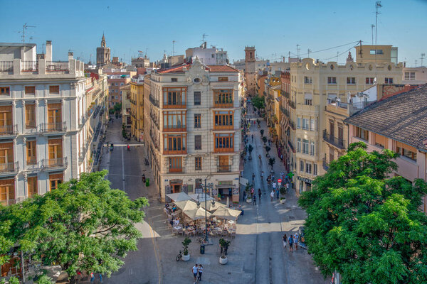 VALENCIA, SPAIN, JUNE 17, 2019: Aerial view of Placa dels Furs in Valencia, Spain