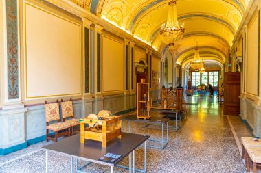 TREMEZZO, İtalya, 17 Temmuz 2019: İtalya 'daki Como Gölü' nde Villa Carlotta 'nın içindeki odalar