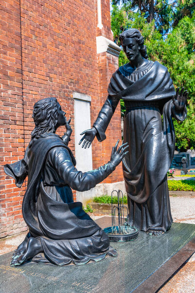 MILANO, ITALY, JULY 19, 2019: Decorated graves at Cimitero Monumentale cemetery in Milano, Italy