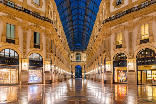 Milano Italy July 2019 Night View Empty Galleria Vittorio Emanuele — стокове фото