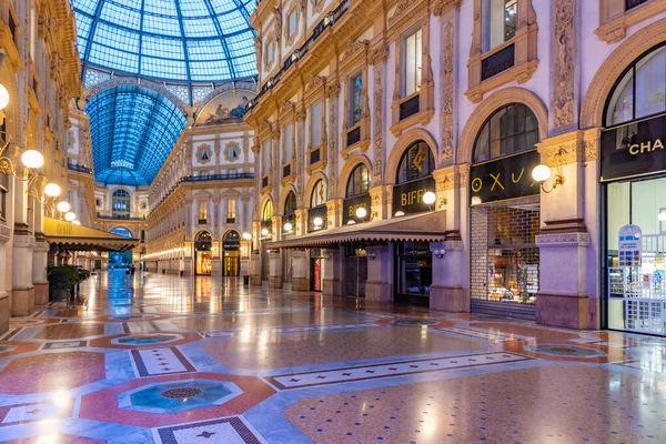 Milano Italy July 2019 Night View Empty Galleria Vittorio Emanuele — стокове фото