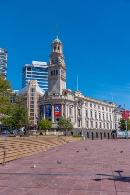 AUCKLAND, NEW ZEALAND, 20 Şubat 2020: Auckland Belediye Binası Aotea Meydanı, Yeni Zelanda