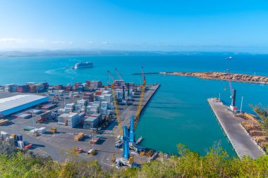 NAPIER, NEW ZEALAND, 10 Şubat 2020: Napier, Yeni Zelanda Limanı 'nın havadan görünüşü