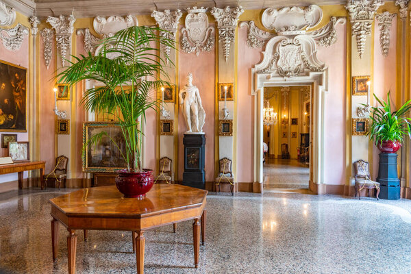 ISOLA BELLA, ITALY, JULY 25, 2019: Interior of the Borromeo Palace on Isola Bella, Italy