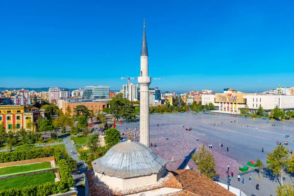 Tirana Albania Wrzesień 2019 Widok Lotu Ptaka Plac Skanderbega Tiranie — Zdjęcie stockowe