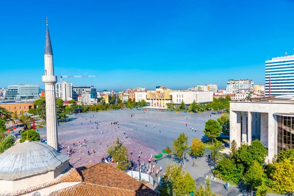 Tirana Albania Wrzesień 2019 Widok Lotu Ptaka Plac Skanderbega Tiranie — Zdjęcie stockowe
