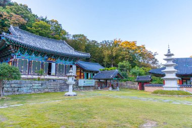 Gwangju, Kore, 21 Ekim 2019: Mudeungsan Ulusal Parkı 'ndaki Wonhyosa Tapınağı