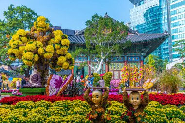 SEOUL, Kore, 20 Ekim 2019: Seul, Kore 'deki Jogyesa Tapınağı