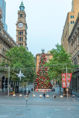 SYDNEY, AUSTRALYA, 29 ARALIK 2019: Sidney, Avustralya 'nın merkezindeki Martin Place' deki Noel ağacı