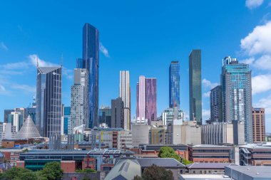 MELBOURNE, AUSTRALYA, 31 ARALIK 2019: Melboure, Avustralya 'nın Merkez İş Bölgesindeki Gökdelenler