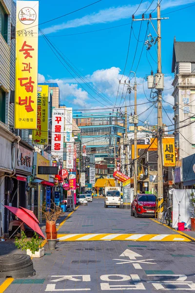 Gwangju Korea Outubro 2019 Lojas Situadas Uma Rua Centro Gwangju — Fotografia de Stock