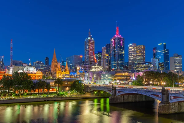 Melbourne Αυστραλια Δεκεμβρίου 2019 Νυχτερινό Πανόραμα Της Μελβούρνης Πίσω Από — Φωτογραφία Αρχείου
