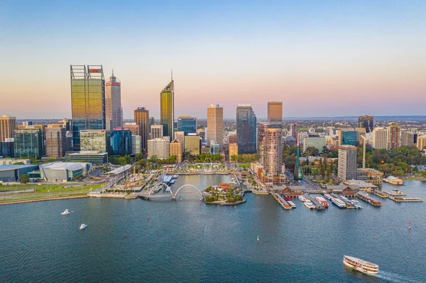 Perth Australia Enero 2020 Vista Atardecer Del Horizonte Del Muelle —  Fotos de Stock