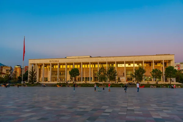 Tirana Albânia Setembro 2019 Vista Pôr Sol Palácio Cultura Praça — Fotografia de Stock