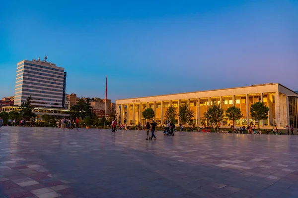 Tirana Albânia Setembro 2019 Vista Pôr Sol Palácio Cultura Praça — Fotografia de Stock