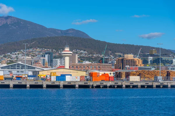 Hobart Αυστραλια Φεβρουαριου 2020 Όρος Ουέλινγκτον Πάνω Από Βιομηχανικό Λιμάνι — Φωτογραφία Αρχείου