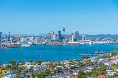 AUCKLAND, NEW ZEALAND, 20 Şubat 2020: Victoria Dağı, Yeni Zelanda 'dan Auckland Panoraması