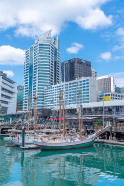 AUCKLAND, NEW ZEALAND, 19 Şubat 2020: insanlar Auckland, Yeni Zelanda limanında geziniyorlar