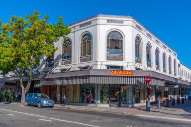 NAPIER, NEW ZEALAND, 10 Şubat 2020: Napier, Yeni Zelanda merkezindeki tarihi binalar