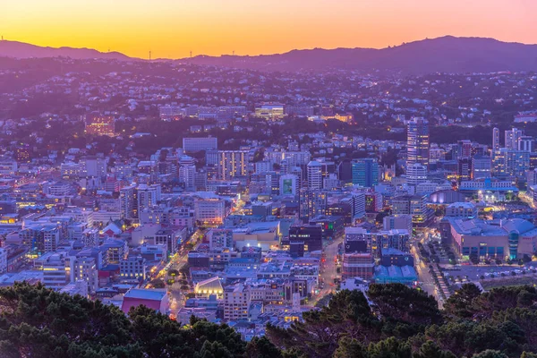 Wellington Nova Zelândia Fevereiro 2020 Vista Aérea Pôr Sol Centro — Fotografia de Stock