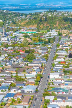 NELSON, NEW ZEALAND, 5 Şubat 2020: Yeni Zelanda 'daki Nelson şehir merkezinin hava görüntüsü