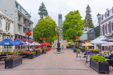 NELSON, NEW ZEALAND, 4 Şubat 2020: Yeni Zelanda 'daki İsa Kilisesi Katedrali' ne giden Trafalgar Caddesi