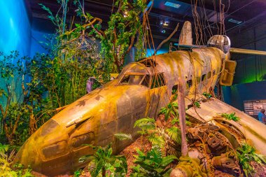 BLENHEIM, NEW ZEALAND, FEBRUARY 4, 2020: Lockheed Hudson Blenheim, Yeni Zelanda 'daki Omaka Havacılık Miras Merkezi