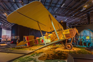 BLENHEIM, NEW ZEALAND, FEBRUARY 4, 2020: Blenheim, Yeni Zelanda 'daki Omaka Havacılık Mirası Merkezi' nde I. Dünya Savaşı 'ndan kalma askeri uçak