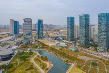Incheon, Kore, Kore, Incheon 'daki Songdo parkının havadan görünüşü