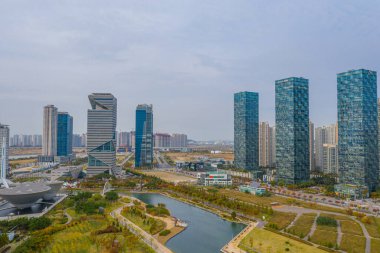 Incheon, Kore, Kore, Incheon 'daki Songdo parkının havadan görünüşü