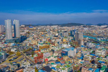 MOKPO, KOREA, NOVEMBER 6, 2019: Kore 'nin Yudal dağından Mokpo' nun havadan görünüşü
