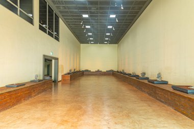 JEJU, KOREA, 12 Kasım 2019: Kore Cumhuriyeti Jeju taş parkındaki taş müzede sergileniyor