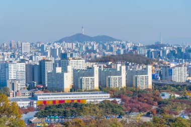 SEOUL, Kore, 9 Kasım 2019: Seul, Kore 'ye tepeden bakan Namsan Kulesi
