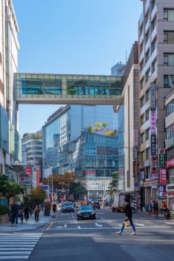 SEOUL, Kore, 9 Kasım 2019: Seul, Kore Cumhuriyeti 'nin merkezinde işlek bir caddenin görüntüsü