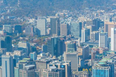 SEOUL, Kore, 7 Kasım 2019: Seul 'deki Namsan Kulesi' nden Seul şehir merkezinin havadan görünüşü