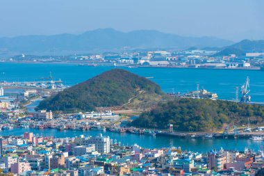 MOKPO, Kore, 6 Kasım 2019: Mokpo limanının havadan görünüşü, Kore Cumhuriyeti