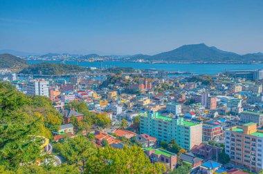 MOKPO, Kore, 6 Kasım 2019: Mokpo limanının havadan görünüşü, Kore Cumhuriyeti