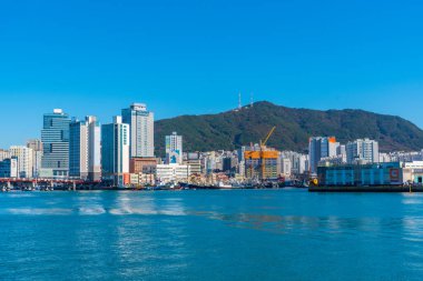 BUSAN, Kore, 30 Ekim 2019: Busan, Kore Cumhuriyeti balıkçılık limanı manzarası