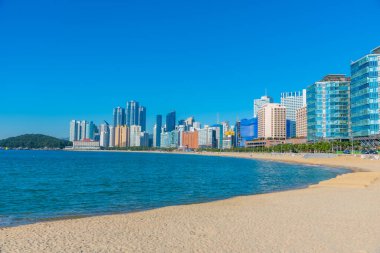 BUSAN, Kore, 30 Ekim 2019: Busan 'daki Haeundae Sahili, Kore Cumhuriyeti