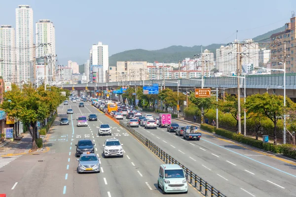 Busan Korea Październik Październik 2019 Widok Głównej Drogi Centrum Pusanu — Zdjęcie stockowe